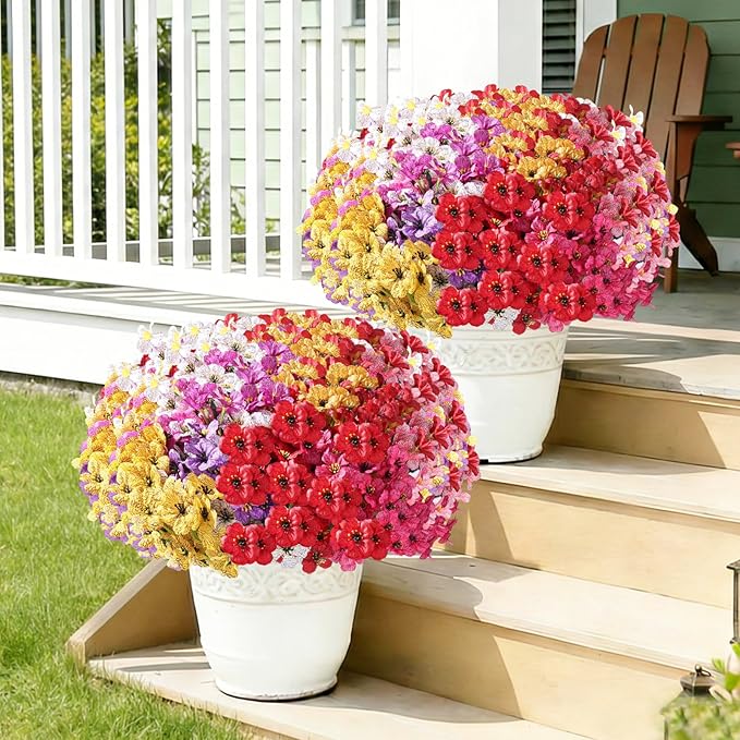 60 Pack Artificial Flowers Outdoor, Faux Silk Flowers for Outdoors Outside Front Porch Hanging Planter Window Box Garden Decoration(Mixed)