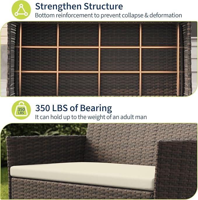 GAOMON 4-Piece Patio Furniture Set, Modern PE Rattan Conversation Set with 2 Chairs, Loveseat & Tempered Glass Coffee Table, All-Weather Outdoor Seating for Garden, Porch, Balcony, Poolside