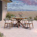 PURPLE LEAF 5 Pieces Oversize Round Patio Dining Set Outdoor Furniture with Rattan Chairs for Lawn Garden Backyard Aluminum Table Sets Deep Teak Outdoor Set