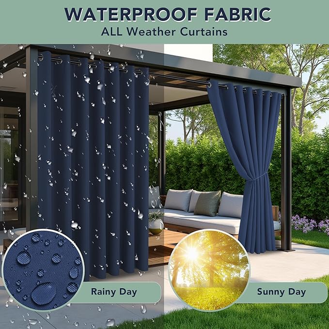 Outdoor Curtains for Patio Waterproof - 6 Panels Privacy Weatherproof Outside Curtains with Grommets for Pergola, Gazebo, Porch, Cabana, Balcony, 54 x 84 Inch, Navy