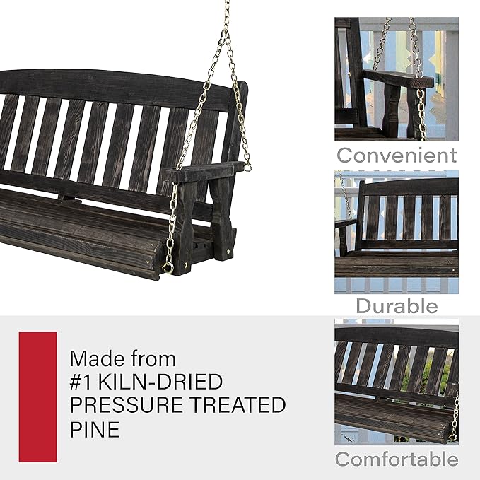 Amish Casual Heavy Duty 800 Lb Mission Treated Porch Swing with Hanging Chains (4 Foot, Semi-Solid Black Stain)