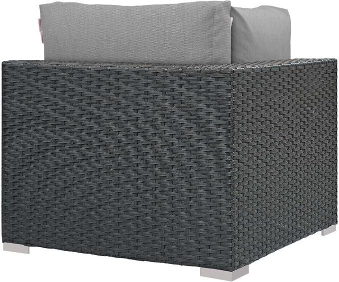 Modway Sojourn Wicker Rattan Outdoor Patio Sunbrella Fabric Corner in Canvas Gray