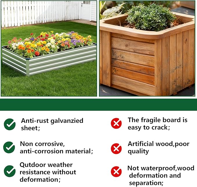 Vengarus 6x3x1FT (2 Pack) Galvanized Raised Garden Bed Kit, Outdoor Metal Planter Box for Vegetables, Rectangular Steel Container, Easy Assembly (Silver)