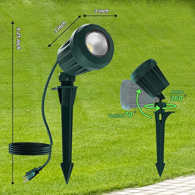 Spotlight Outdoor – 120V Plug-in, 2700K Warm White LED Landscape Spot Lights with RGB 3 Lenses for Yard, Garden, Lawn&Tree Decor, IP67 Waterproof, Perfect for Holidays&Everyday (4 Pack, Green)