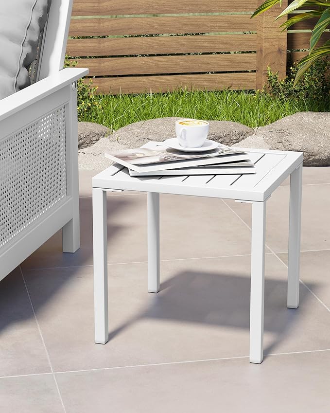 Crestlive Products Aluminum Outdoor Side Table Set of 2, Pool Lounge Chair Side Table, Weather Resistant Small Square Coffee End Table for Patio, Yard, Garden, Porch, Deck, Outdoor