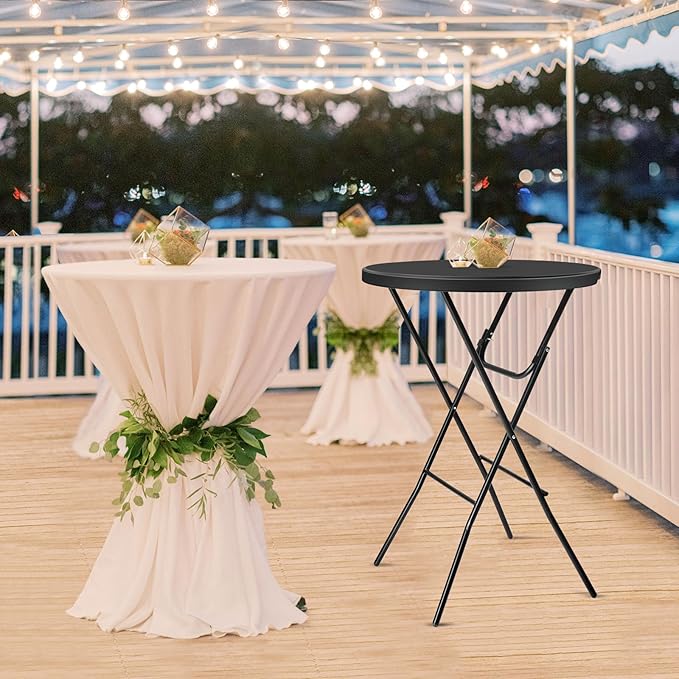 VINGLI 32" Plastic Folding Round Table Bar Height, HDPE Matrial with Gray Metal Finish, High Top Table for Outdoor Party, Cafes, Restaurants, Backyard, Dining Room, Wedding Event,1 Pack, Black