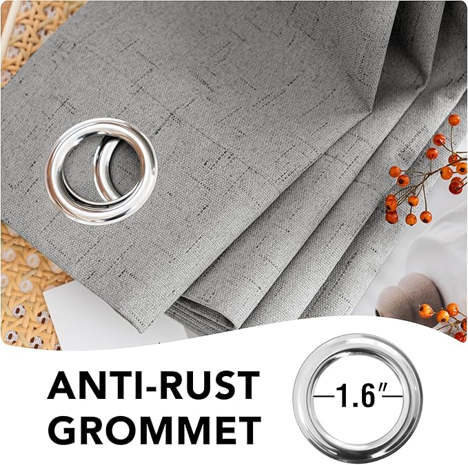 H.VERSAILTEX Linen Blackout Curtains 96 Inches Long, 100% Absolutely Blackout Thermal Insulated Textured Linen Look Curtain Draperies for Living Room with White Liner, 2 Panels, Dove Gray