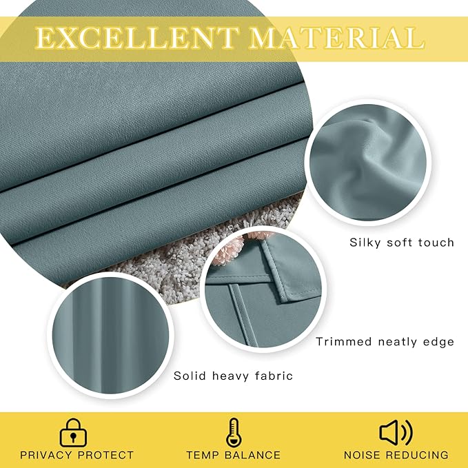 NICETOWN Blackout Sliding Door Curtain 95 inches Long, Grommet Thermal Curtain Room Darkening Window Treatment Sound Reducing Drape for Bedroom (Greyish Blue, W80 x L95, 1 Panel)
