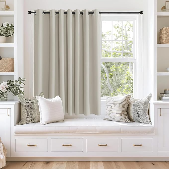 NICETOWN Blackout Curtains 63 inches Long for Living Room Bedroom, Grommet Thermal Insulated Room Divider Drape Window Treatment for Sliding Patio Door, W100 x L63, 1 Panel, Natural
