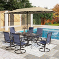 PHI VILLA 8 Piece Patio Dining Set with 13ft Patio Umbrella (Beige), 6 Outdoor Padded Swivel Dining Chairs & 1 Large Metal Dining Table with 1.57" Umbrella Hole, for Lawn Garden Backyard