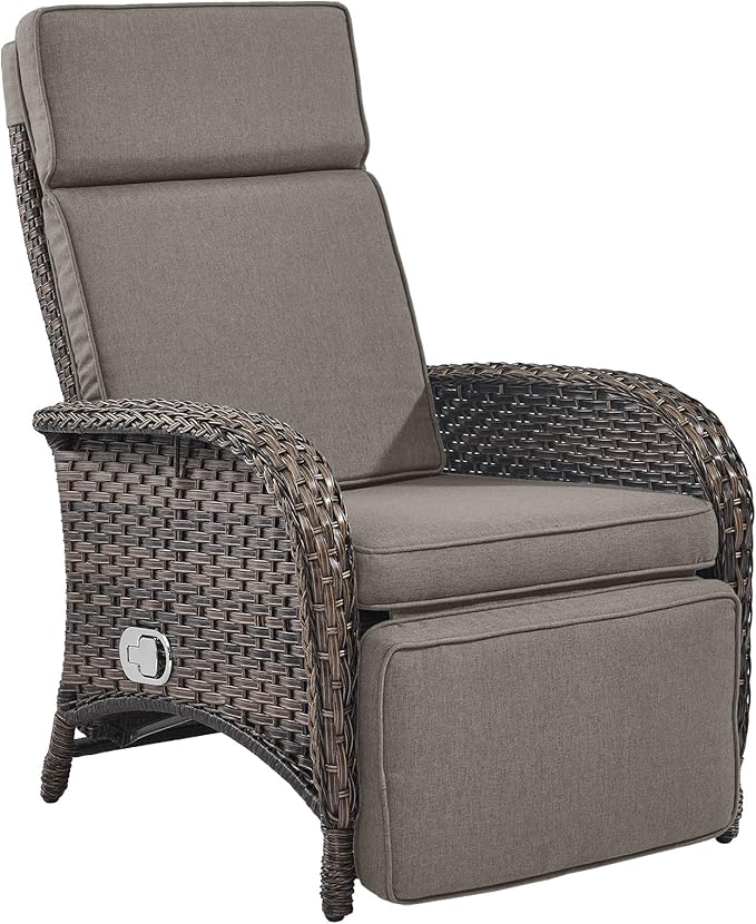 Belord Versatile Outdoor Recliner Chair - Reclining Patio Chair with Adjustable Backrest and Footrest, All-Weather Wicker Chaise Lounge Chair Outdoor for Pool Deck Brown