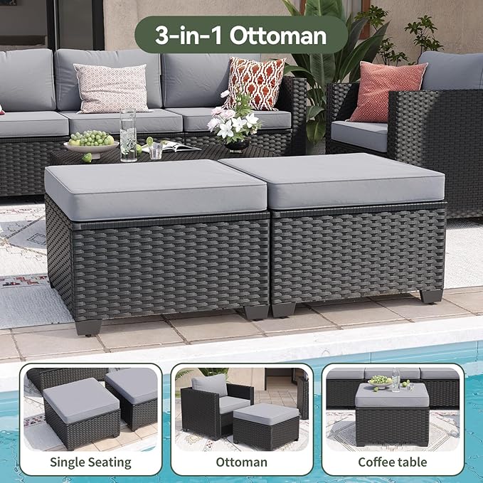 Aoxun 9 Piece Outdoor Patio Furniture Set 8 Seats, Outdoor Sectional with Thick Waterproof Cushions & Storage Coffee Table, Patio Conversation Sets for Garden,Backyard, Porch, Balcony, Deck, Gray