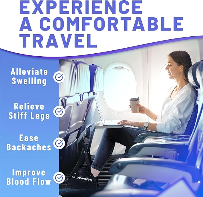 BASIC CONCEPTS Airplane Foot Hammock for Plane Travel Essentials - Airplane Travel Essentials, Long Flight Foot Rest - Plane Gadgets