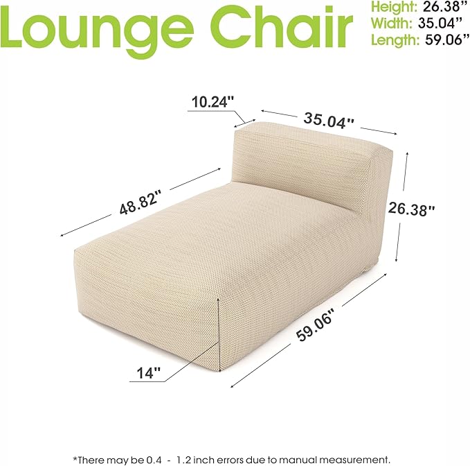 Outdoor Bean Bed Chair Sun Lounger, Outdoor Couch Sofa for Patio & Pool, Foam Filling Day Bed Furniture, Comfy Lazy Sofa for Outside, Water-Resistant Seating (Light Orange, 59'' L)