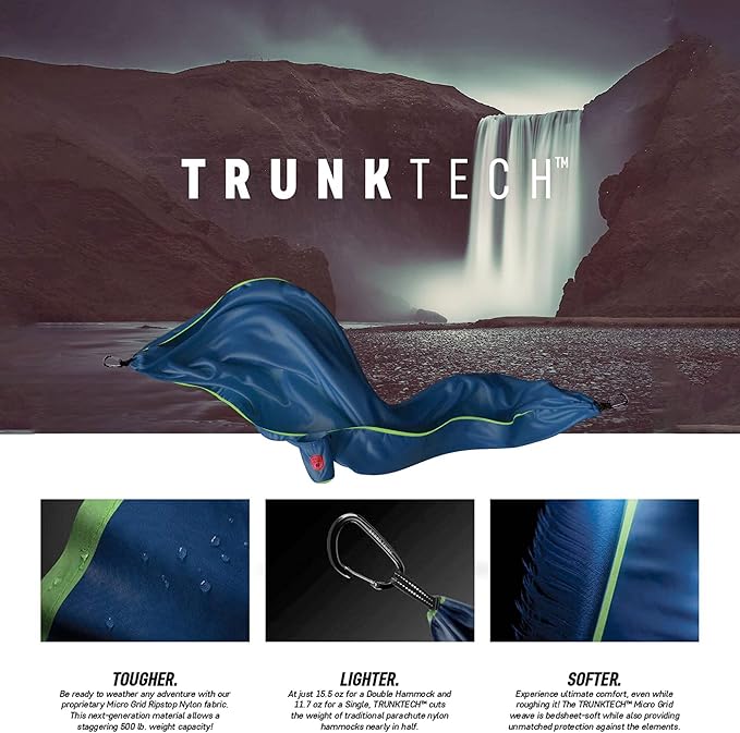 GRAND TRUNK TrunkTech Double Hammock | Ultra-Strong & Lightweight | 11 ft Hammock with Ripstop Nylon | 500 lb Capacity | Fast-Drying & Weather-Resistant | Vista