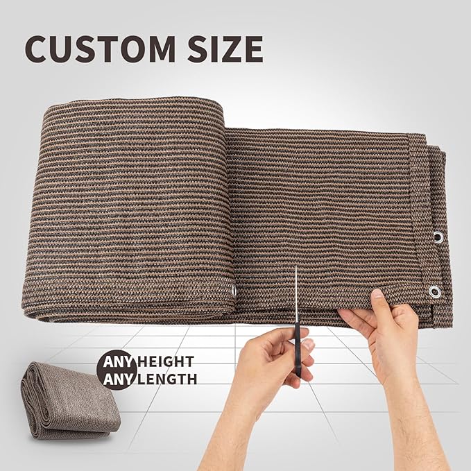 LOVE STORY Custom Size 2'6''x21' Brown Balcony Privacy Screen,UV Block Privacy Fence Screen,90% Shield for Outdoor Pool Garden Apartment Railing