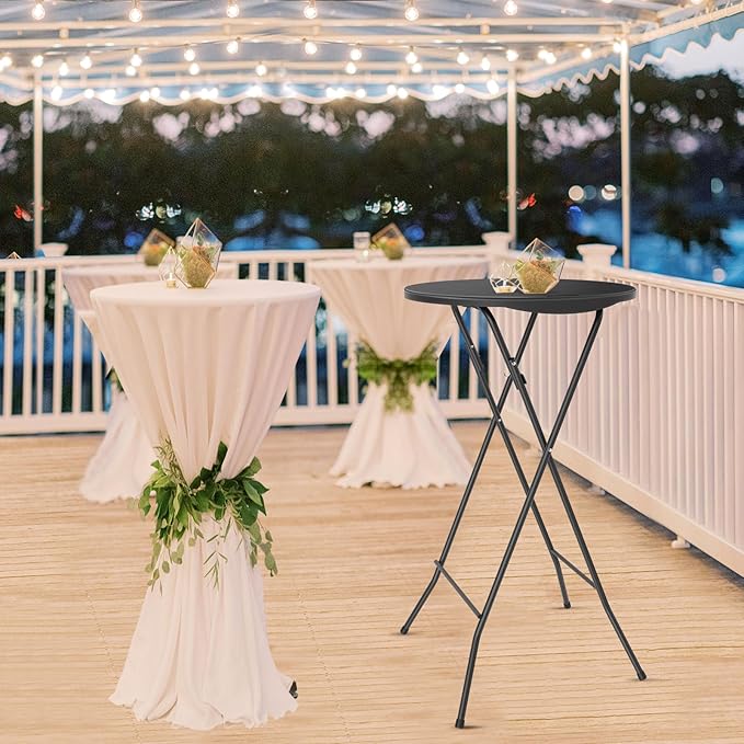 VINGLI 24" Plastic Folding Round Table Bar Height, HDPE Matrial with Gray Metal Finish, High Top Table for Outdoor Party, Cafes, Restaurants, Backyard, Dining Room, Wedding Event,1 Pack, Black