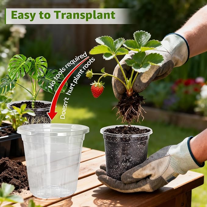 MIXC Clear Nursery Pots with Drainage Holes, 7/5/4 Inch Reinforced Transparent Plastic Seed Starter Pots, for Indoor Outdoor Gardening Seedling Planter, 30 Pack