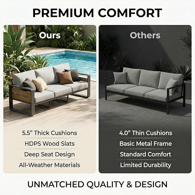 ZANDOR Aluminum Outdoor Patio Furniture Set, 4-Piece Metal Modern Outside Sectional Conversation Lawn Furniture with Coffee Table & Washable Thick Cushions,Seating Sofa for Garden/Backyard/Porch Grey