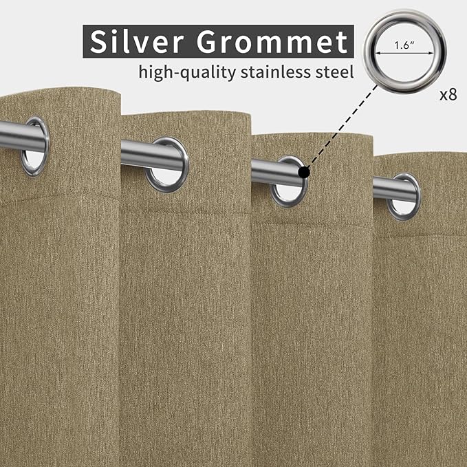 Easy-Going Linen Look Outdoor Curtains Waterproof Windproof Porch Curtains, Soft Thicken Outdoor Privacy Curtains for Patio, Gazebo, Grommet Top and Tab Bottom Drape, 1 Panel, 54x96 inch, Khaki