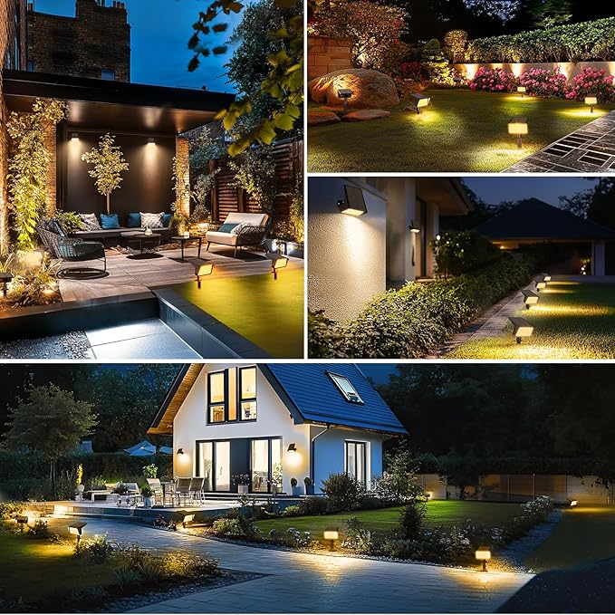 Solar Spot Lights Outdoor with 60 LED & Auto On/Off, 4 Pack Solar Lights Outdoor Waterproof IP68 with 3 Lighting Modes, 2-in-1 Solars Landscape Light for Outside, Garden, Yard(Warm White)