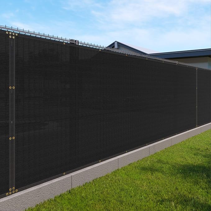 Windscreen4less Privacy Fence Screen Heavy Duty Windscreen Fencing Mesh Fabric Shade Net Cover with Brass Grommtes for Outdoor Wall Garden Yard Pool Deck, 6'x195' Black