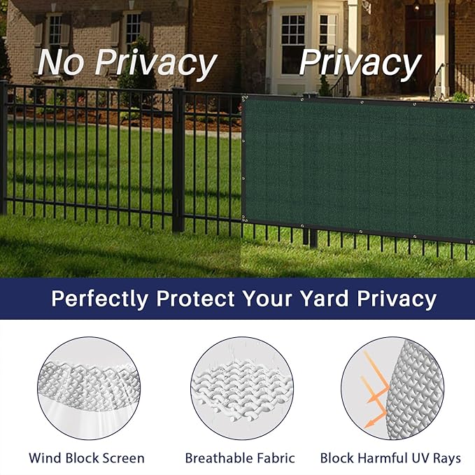 Windscreen4less Privacy Fence Screen Heavy Duty Windscreen Fencing Mesh Fabric Shade Net Cover with Brass Grommtes for Outdoor Wall Garden Yard Pool Deck, 6'x19' Green