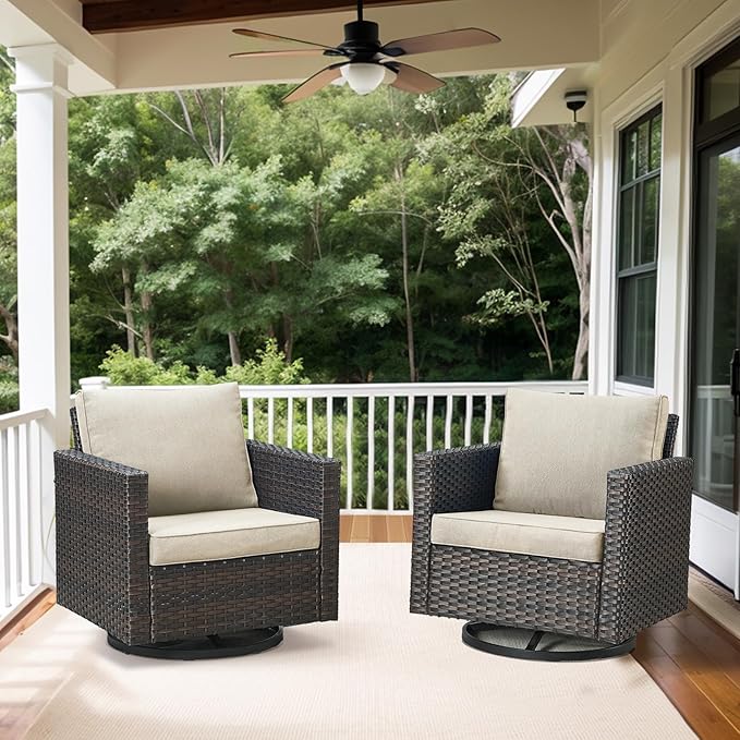 Belord Wicker Chairs Outdoor Bistro Set Oversize Patio Swivel Rocker, Rattan Outdoor Seating Set of 2 Swivel Glider Chairs Wicker Furniture for Porch Deck Backyard with Water-Resistant