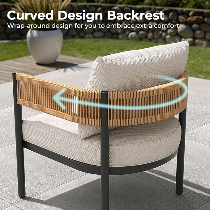 Grand patio 5-Piece Outdoor Furniture Set with Thick Cushions and Coffee Table, Wicker Sofa Conversation Set for Backyard, Natural
