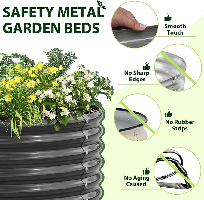 A ANLEOLIFE 3-Pack 12X3X1.5ft & 81x81x18 in Deep Root Galvanized Raised Garden Beds Outdoor for Planting Vegetables Flowers Herb, Quartz Grey