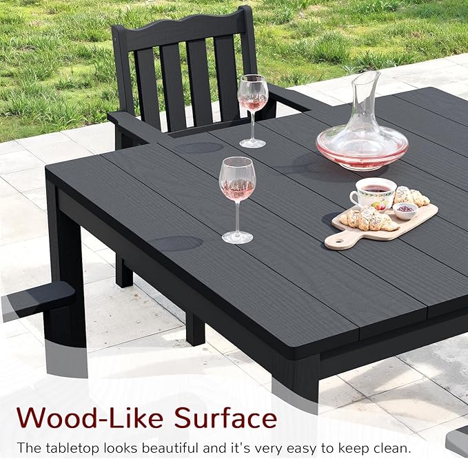 Stoog 5 Pieces Patio Dining Sets, All-Weather HIPS Material & Aluminum Frame Dining Table with Umbrella Hole, Outdoor Dining Table for 4, Never Rot or Fade, Black
