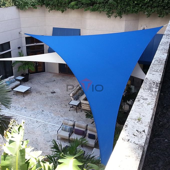 Patio Paradise 10' x 10' x 10' Sun Shade Sail Triangle Canopy Shade Cloth Fabric Sunlight Block Patio Pergola Cover HDPE Deck Awning for Outdoor Backyard Roof Shading, Blue