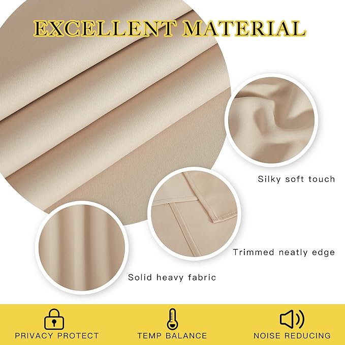 NICETOWN Blackout Curtains & Drapes for Living Room - Grommet Window Treatment Thermal Insulated Solid Sound Reducing Drapes for Bedroom (Biscotti Beige, 1 Panel, W52 x L90)
