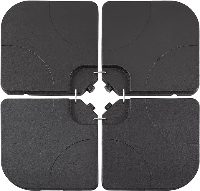 VECELO 4-Piece Heavy-Duty Cantilever Offset Patio Umbrella Base/Stand Outdoor, Square Plate Set with Lock Pins, Easy-Fill Spouts for Water/Sand, for Garden, Backyard and Poolside, Black