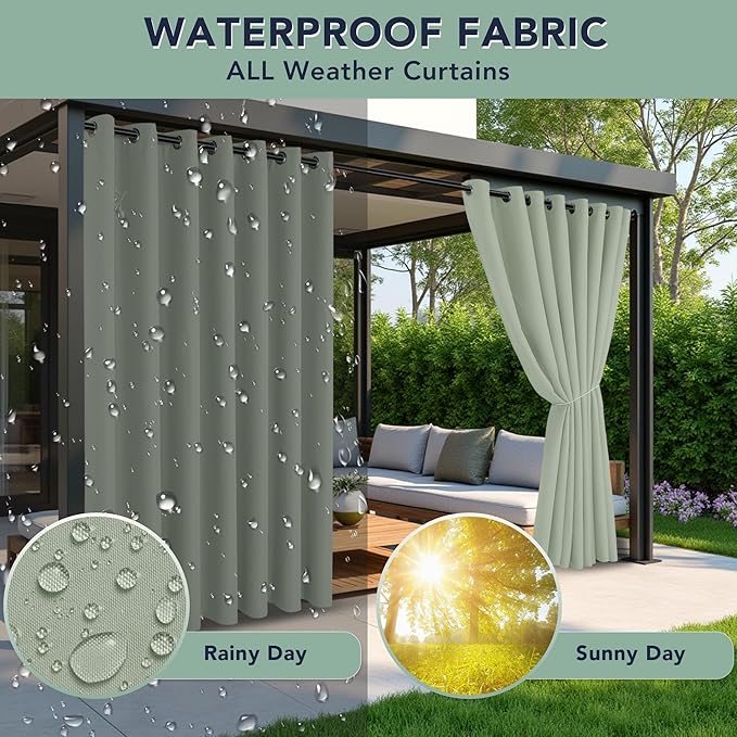Outdoor Curtains for Patio Waterproof - 6 Panels Privacy Weatherproof Outside Curtains with Grommets for Pergola, Gazebo, Porch, Cabana, Balcony, 54 x 108 Inch, Sage Green