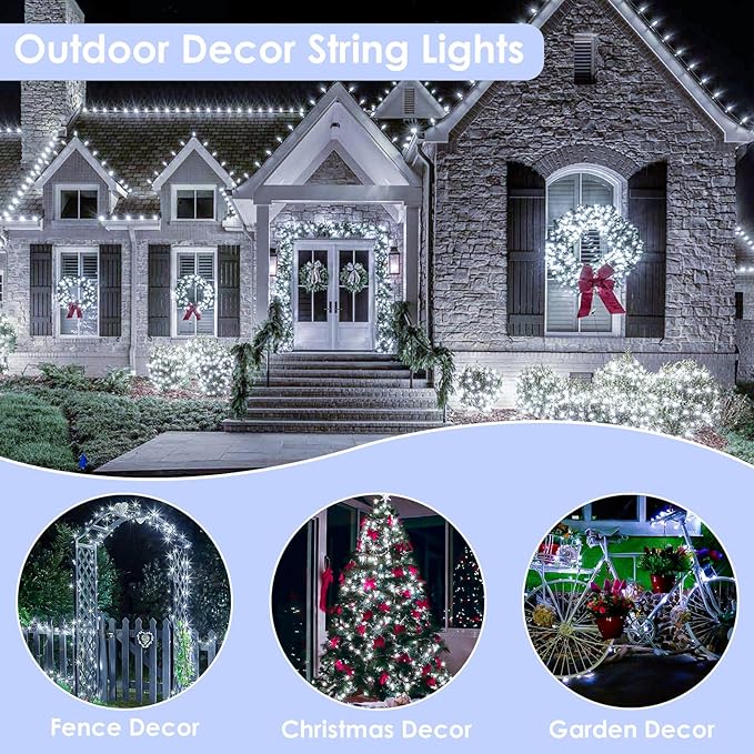66Ft 200LED Fairy Lights Plug in, Waterproof String Lights Outdoor & Indoor 8 Modes with Timer, Christmas Light Bedroom Decor, Twinkle Light for Girl's Room Garden Christmas Decorations (Cool White)