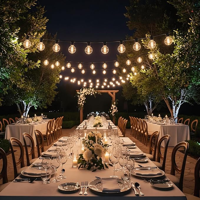 RTTY Dense-Glow Outdoor String Lights 120ft, G40 Led Patio Globe Lights with 62pcs Bulbs,Shatterproof Waterproof Connectable Hanging for Porch Cafe Bistro Backyard Gazebo Balcony Deck Party
