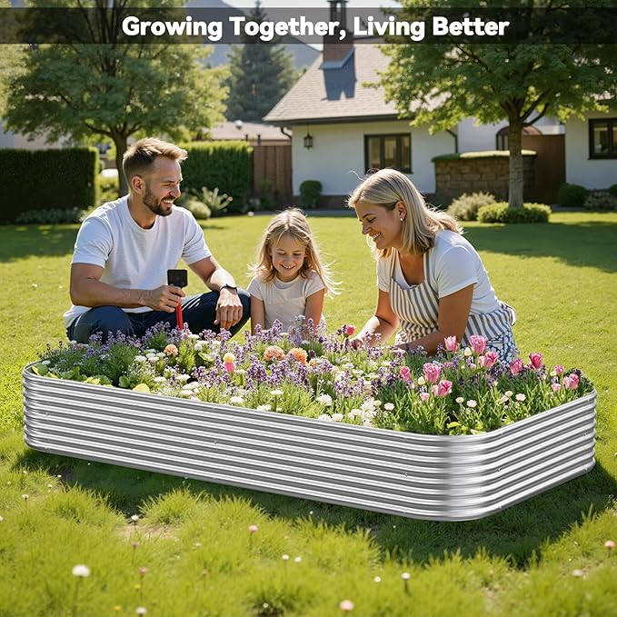 3 Pack 8x4FT Raised Beds for Gardening, Corrugated Galvanized Steel Raised Garden Bed, Outdoor Metal Above Ground Garden Bed for Vegetables and Flowers
