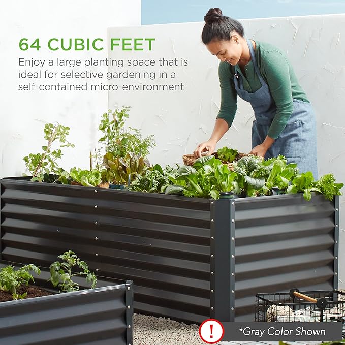 Best Choice Products 8x4x2ft Outdoor Metal Raised Garden Bed, Deep Root Planter Box for Vegetables, Herbs & Flowers, 478-Gallon Capacity, 100% Non Toxic Materials - Moonlight Gray