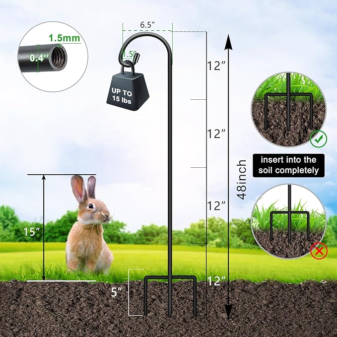 FEED GARDEN 48 Inch Small Shepherd Hooks for Outdoor, Garden Hook for Lanterns, Sheperd Hooks for Hanging Plants, Bird Feeders, Solar Lights, Mason Jars, Weddings Decor, 4 Pack