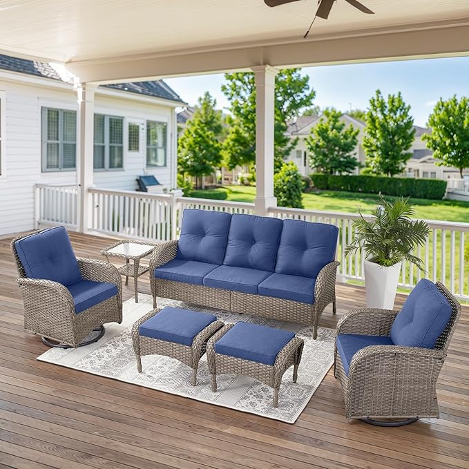 Belord Outdoor Ottomans for Patio Foot Rest - 25 Inch PE Wicker Foot Stool Set of 2 with Removable Cushions for Patio Furniture Sets,All Weather Rattan Ottoman for Balcony Deck Backyard Brown