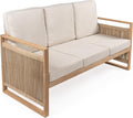 JONATHAN Y SFB1002A Gable 3-Seat Mid-Century Modern Roped Acacia Wood Outdoor Sofa with Cushions Scandinavian, Classic, Transitional, Industrial for Backyard, Patio, Porch, Beige/Light Teak