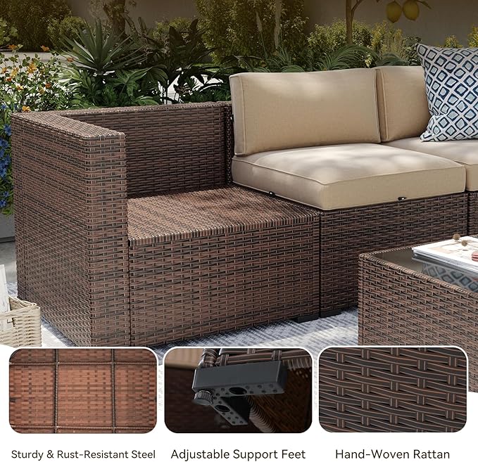 Aoxun Patio Furniture Sets, 12-Piece Outdoor Patio Furniture with 44'' Propane Gas Firepit Table, Wicker Outdoor Conversation Set Sectional Sofa for Backyard, Poolside, Garden