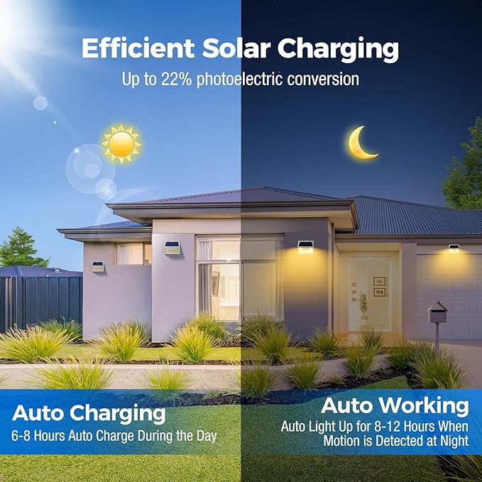 Peasur Solar Lights Outdoor Motion Sensor Waterproof, 3Pack 140LED White Solar Powered Fence Lights, 3 Modes Security Wall Lights for Garden Yard Outside Warm