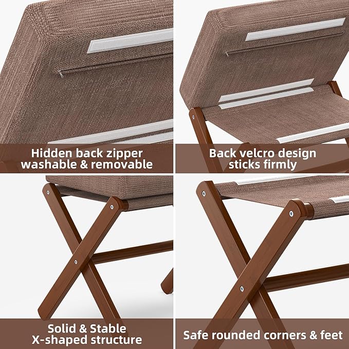 Foldable Foot Stool Ottoman, Modern Foot Rest with Bamboo X Legs & Thick Foam Cushion, Folding Foot Stools Small Padded for Bedroom Living Room, Footstool for Chair Couch (Brown - Brown)