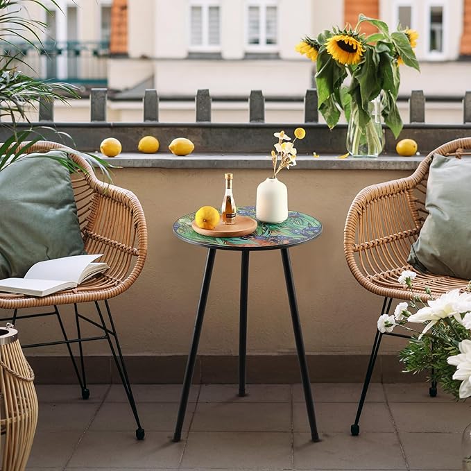 Outdoor Side Table Patio Side Tables for Outside End Tables Small Outdoor Table Round Patio Coffee Table Modern Metal Plant Stand Outside, Patio, Indoor, Bedroom, Living Room, Small Spaces, Iris