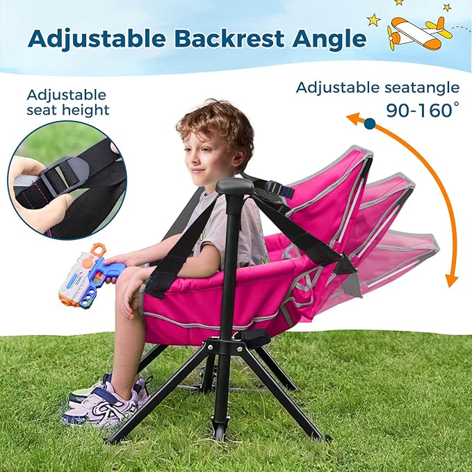 Kids Hammock Chair,Adjustable Kids Camping Chair,Folding Chair with Stand,Portable Hammock Chair for Camping, Travelling and Patio,Green,Supports 135 LBS (Pink)