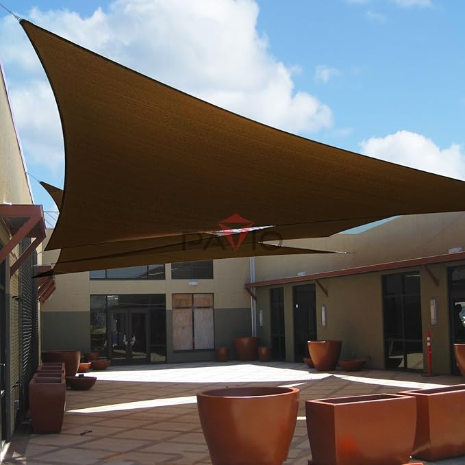 Patio Paradise 17' x 17' x 17' Sun Shade Sail Triangle Canopy Shade Cloth Fabric Sunlight Block Patio Pergola Cover HDPE Deck Awning for Outdoor Backyard Roof Shading, Brown