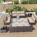 ALAULM 12 Pieces Outdoor Patio Furniture Set Sectional Sofa Sets Brown PE Rattan Patio Conversation Set w/10 Sand Seat Cushions and 2 Coffee Tables