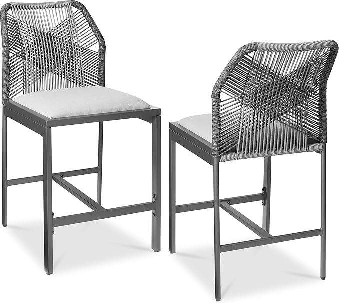 Best Choice Products Indoor Outdoor Counter Height Bar Stools Set of 2, Armless Kitchen Counter Stools w/Back and Footrest, Built-in Cushion, Aluminum Frame - Charcoal/Graphite
